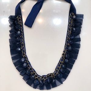 BoutiqueBlue Ribbon Lace Necklace with Gold Accent